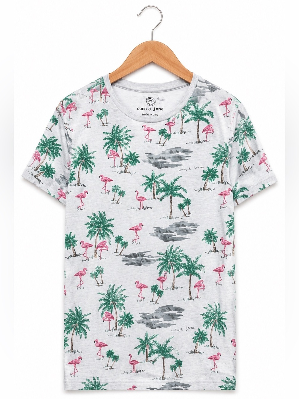 Free Planet Flamingo Palm Tree Hawaiian Graphic Tee XS Tropical Shirt